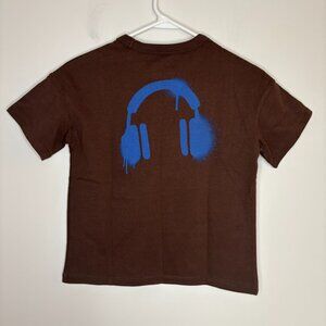 CAT & JACK NEW Oversized Short Sleeve Tee Boys S 6/7 Brown Blue Headphones Music